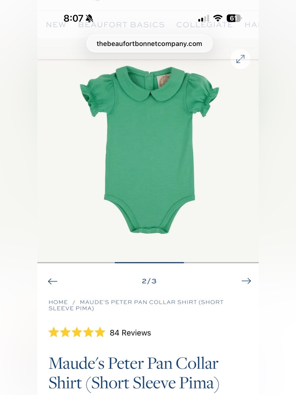 Maude Green Peter-Pan Collar Baby One-Piece